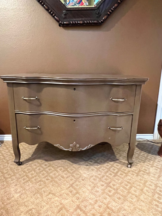 Vintage Serpentine Front Hand Painted Bronze Painted 2 Drawer Chest PD138-21