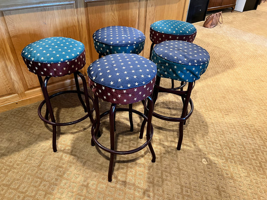 Set of Five Steel Frame 360 Swivel Blue w White Star Barstools PD138-33