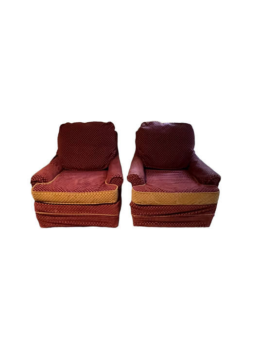 2 Woodmark Originals Mid Century Slip Covered Maroon Lounge Chairs PD138-34