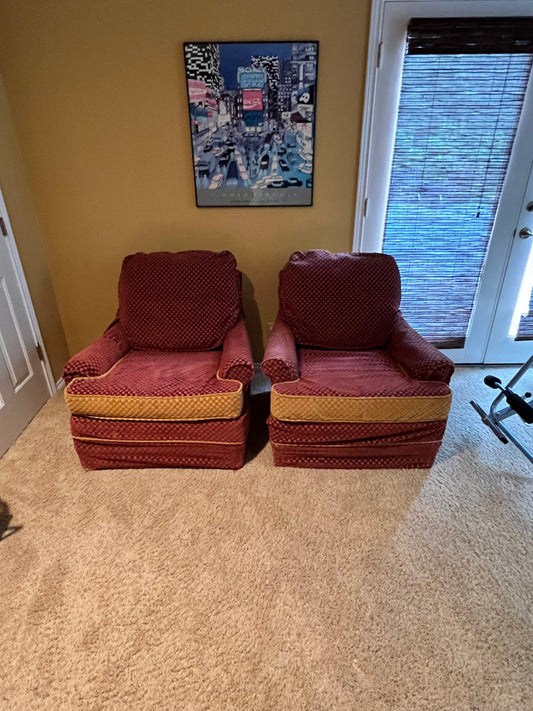 2 Woodmark Originals Mid Century Slip Covered Maroon Lounge Chairs PD138-34