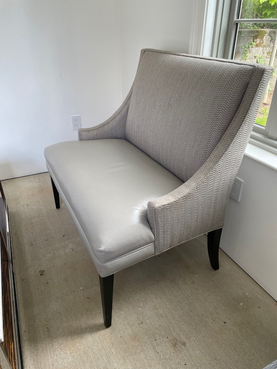 Grey/Ivory Leather Herringbone Wool Upholstery Lounge Chair GM38-10588