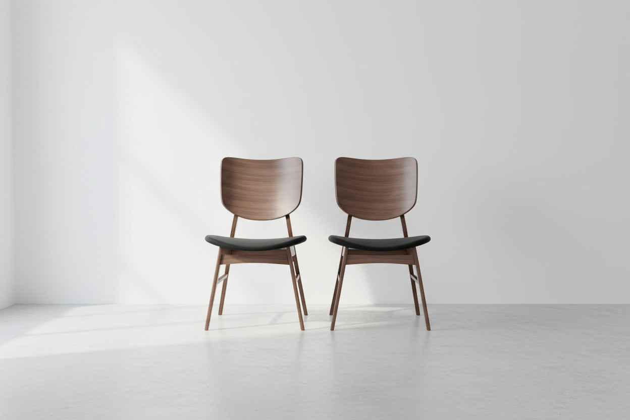Hoft Home Set of 2 Anders Dining Chairs - Black Leather & Walnut FFE-1537