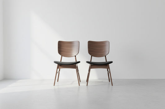 Hoft Home Set of 2 Anders Dining Chairs - Black Leather & Walnut FFE-1537