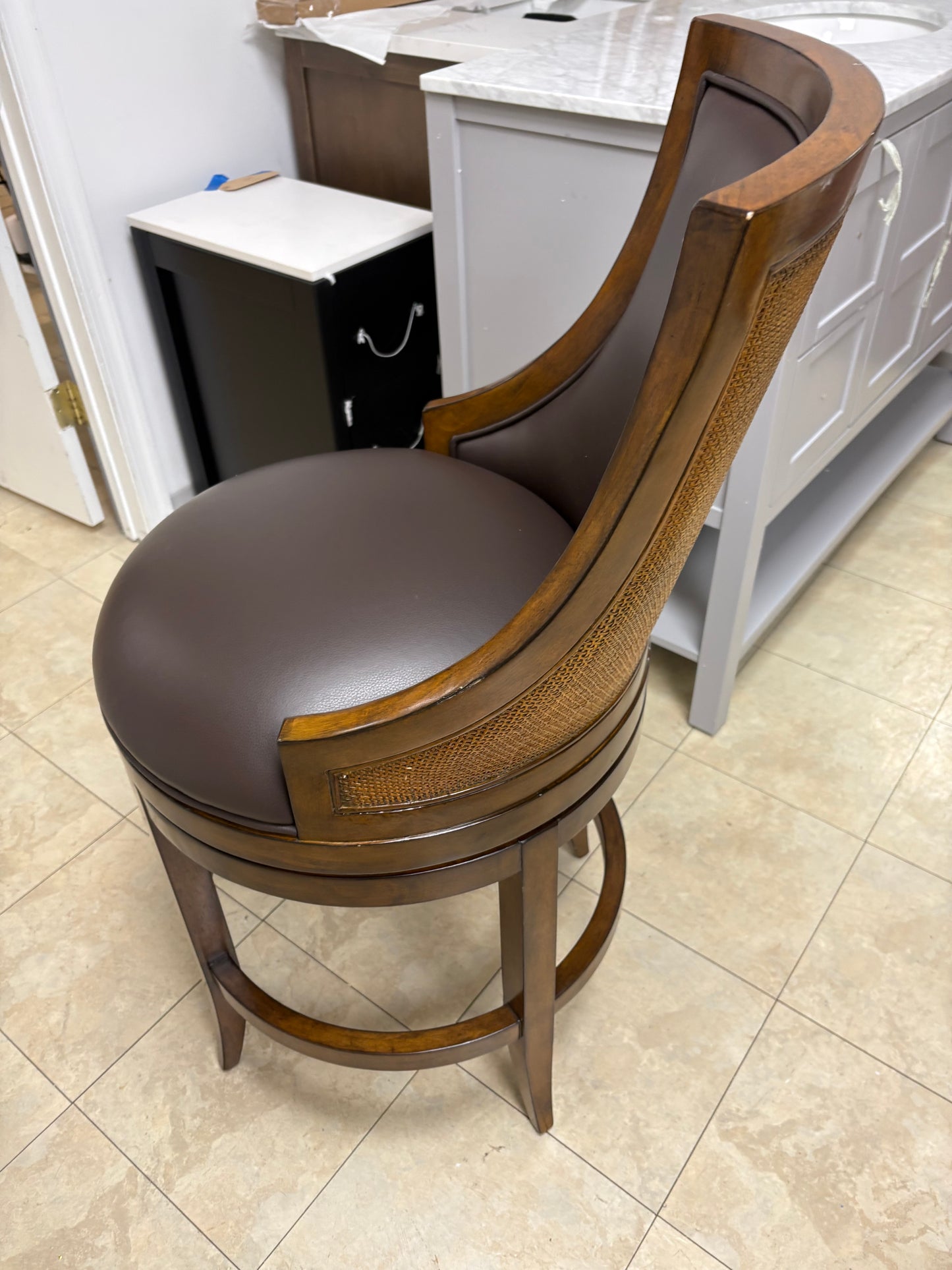 Pair (2) Woodbridge Furniture Redding Cane Back Swivel Bar & Counter Stools FFE-1212