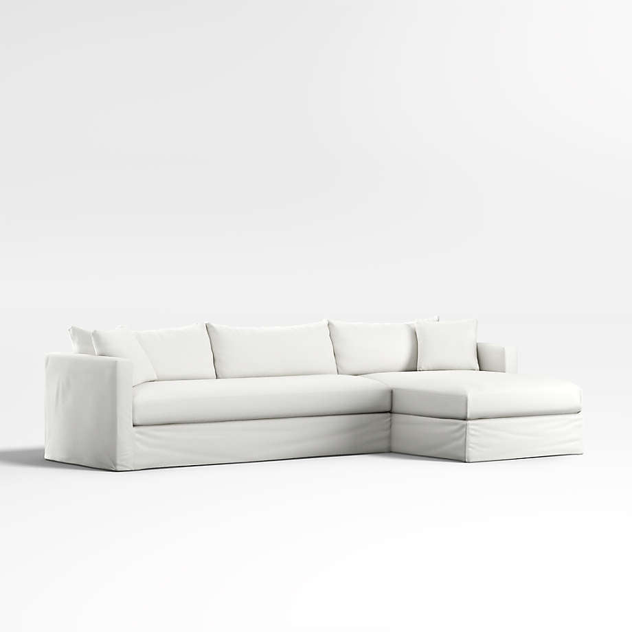 Crate and Barrel Willow II 2-Piece Slipcovered Bench Sectional Sofa w Chaise Lounge FFE-1575