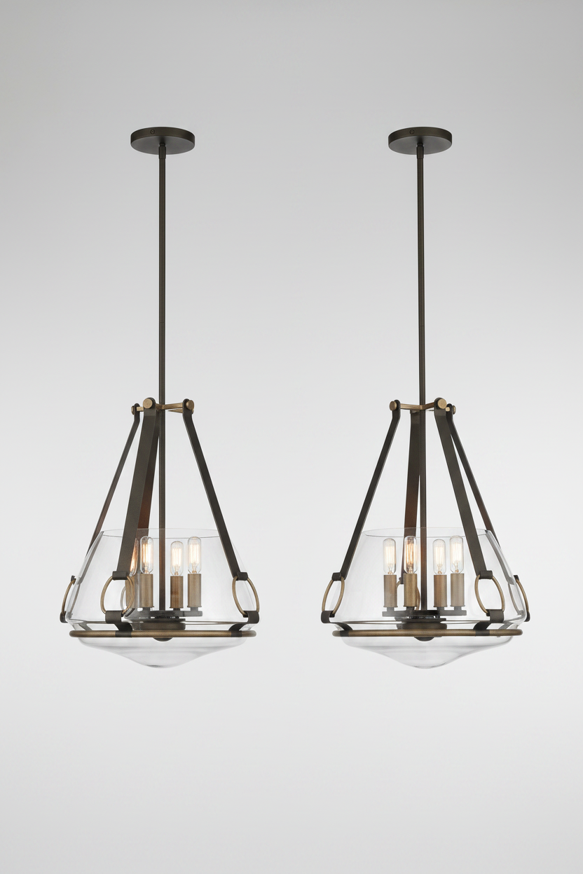 Minka Lavery Eden Valley 5 Light 22" Wide Pendant with Clear Glass Smoked Iron / Aged Gold Lifestyle Damp Location Pendant with Canopy Semi-flush Minka Lavery Eden Valley 5 Light Pendant Chandelier Light Fixture FFE-1406