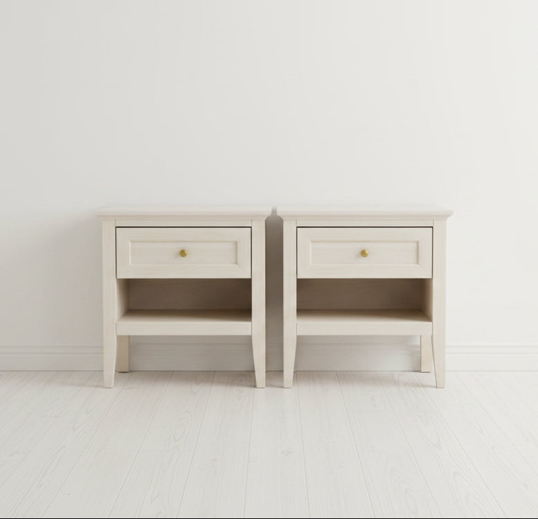 Pair (2) Safavieh Sondra 2 Drawer Nightstands - Bleached White / Gold FFE-1429