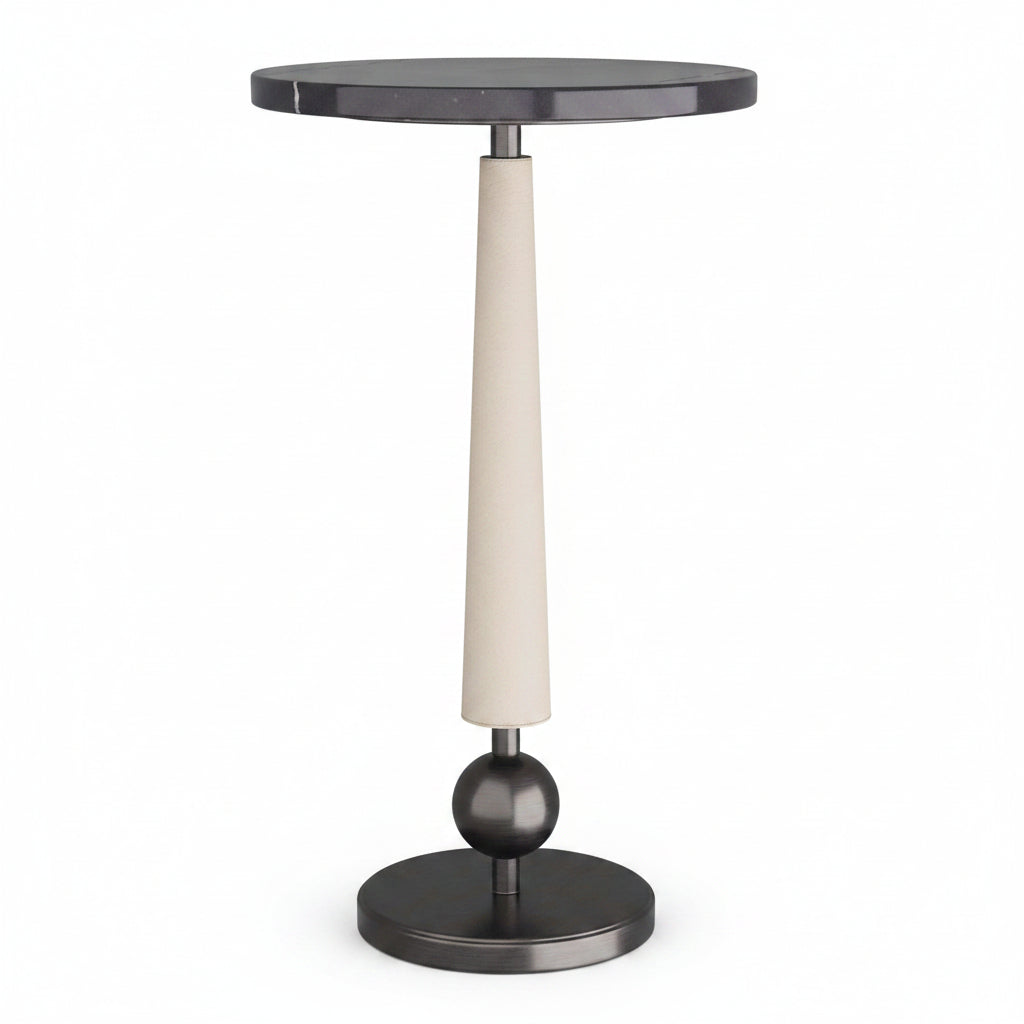 AH Valari Marble Top Tapered Ivory Leather Column Drink Table FFW-1434