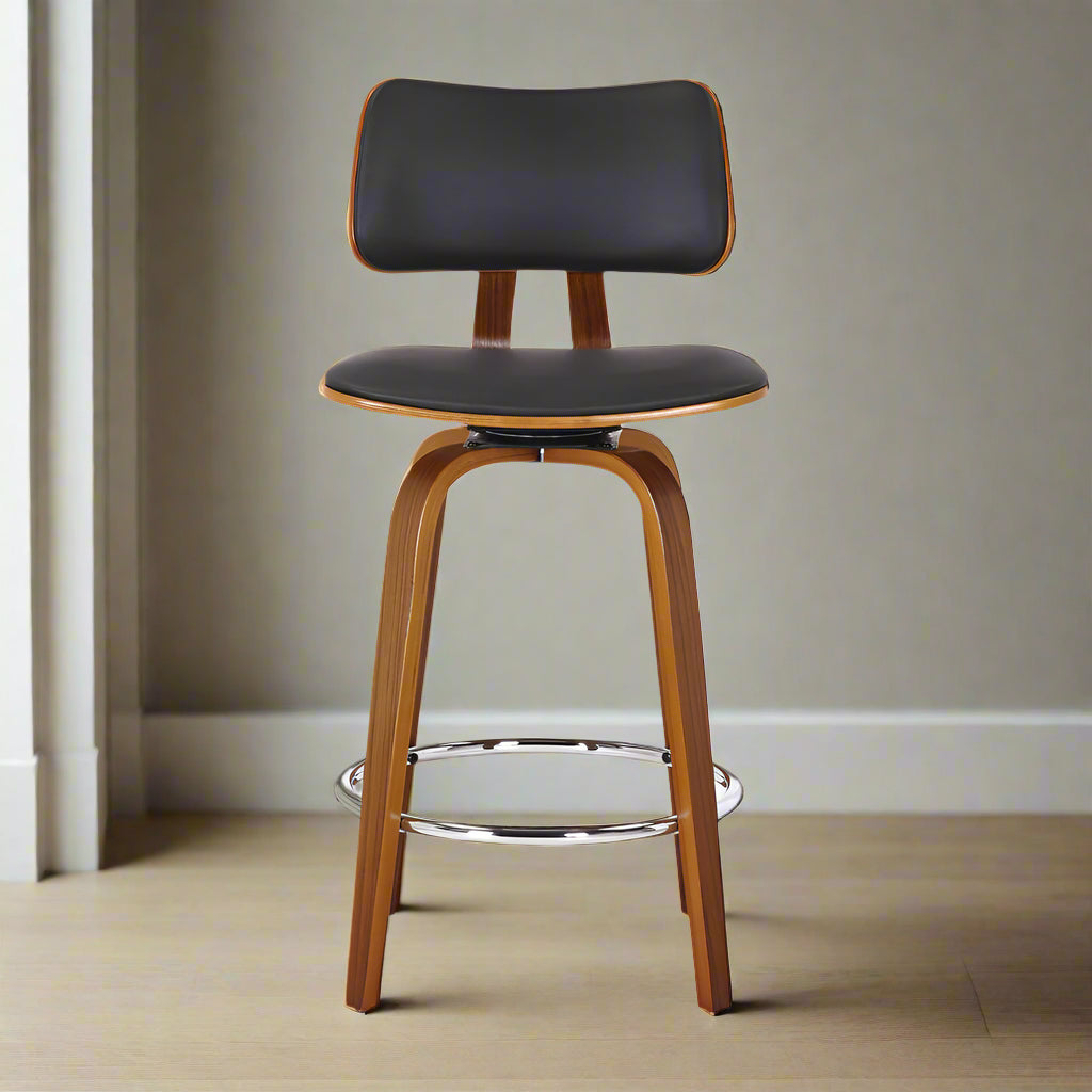 Pair (2) Hoft Zaki Mid Century Style Bentwood Swivel Black Counter Stools FFE258-421