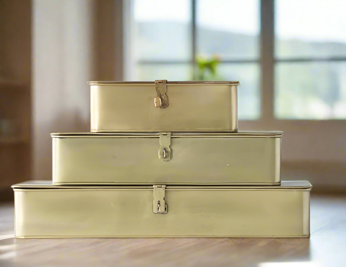 Creative Co-Op Decorative Metal Boxes with Gold Finish (Set of 3 Sizes) FFE258-355