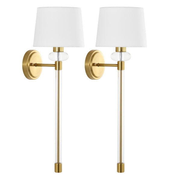 Pair (2) Safavieh Athene 9" Wall Sconce Brass / Clear (2 pr Avail) FFE-1118