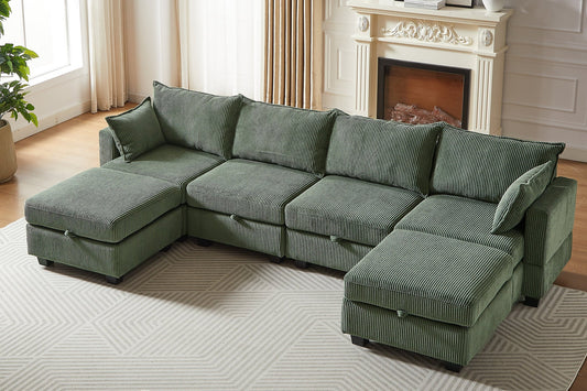 Harlow Cozepod 114" Corduroy Sofa Couch Sectional w/ Storage Moss Green FFE-1147