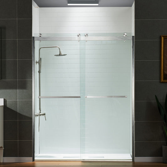 Woodbridge Frameless Shower Door Tempered Glass Brushed Nickel FFE-1399