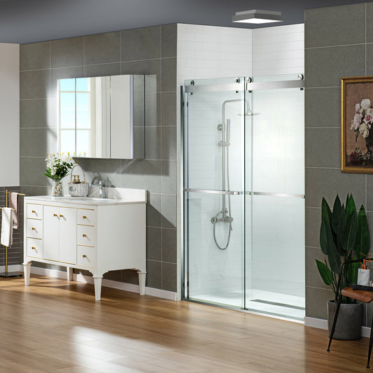 Woodbridge Frameless Shower Door Tempered Glass Brushed Nickel FFE-1399