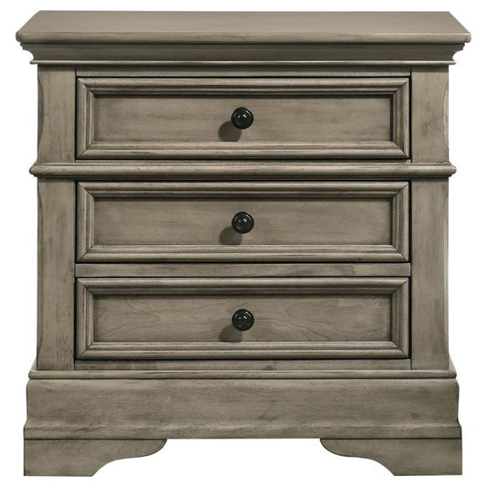 Coaster Manchester 3-Drawer Traditional Wood Nightstand in Gray FFE258-59