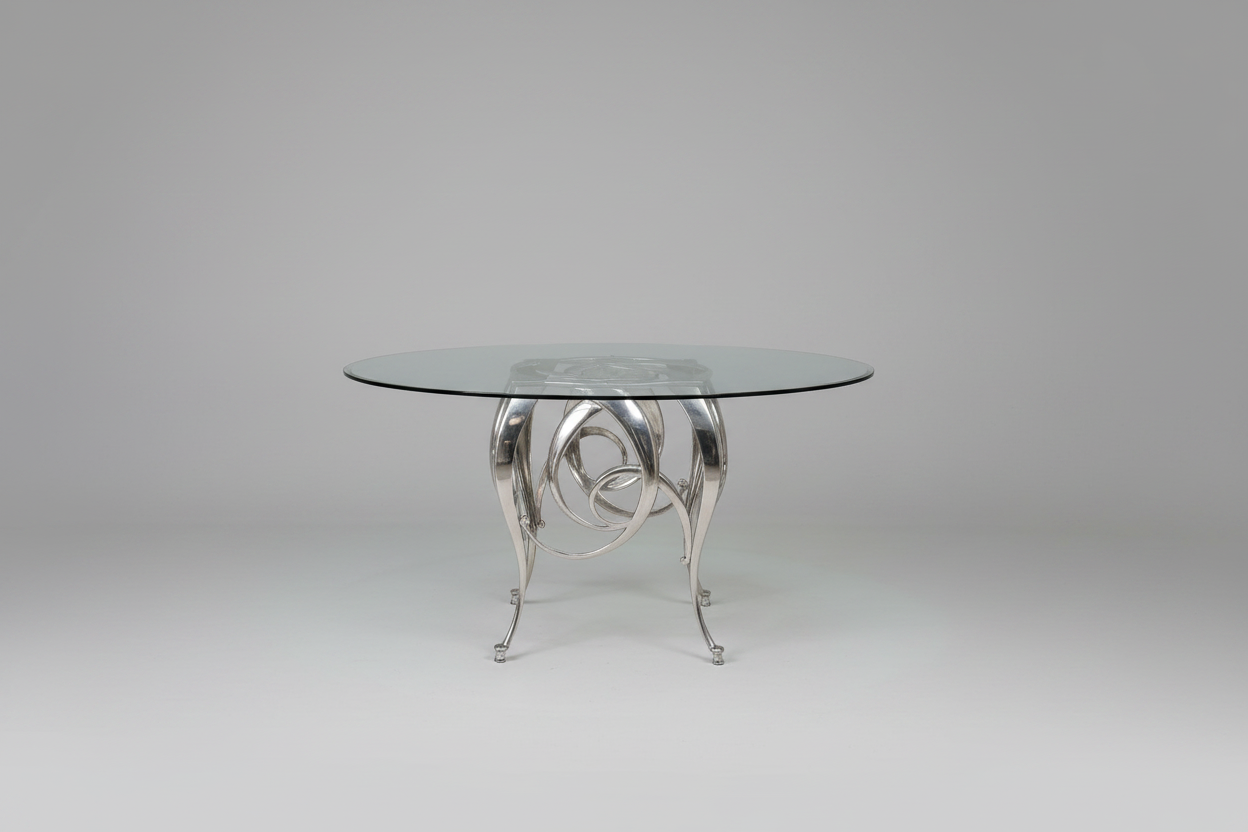 60" Round Glass Top Design Master Pace Sculptural Dining Table LB-2