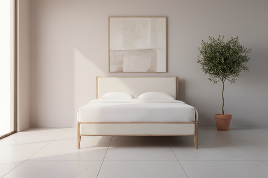 Safavieh Couture Giuliano Channel Tufted King Bed - Ivory / Natural FFE-1431