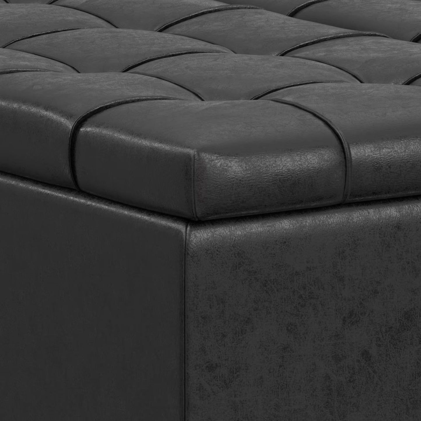 Harrison 40" Square Storage Ottoman Black Vegan Faux Leather  FFW-931