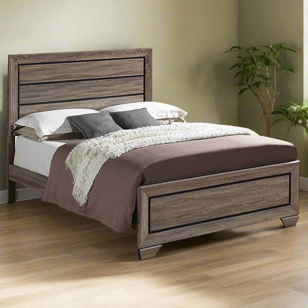 Kauffman Eastern King Oak Grain Panel Bed Washed Taupe FFE258-82