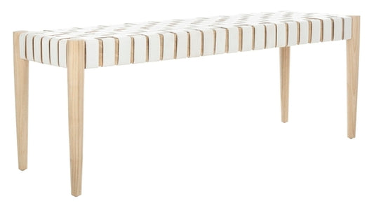 Amalia Leather Weave Bench - White/Natural - Safavieh FFE-1363