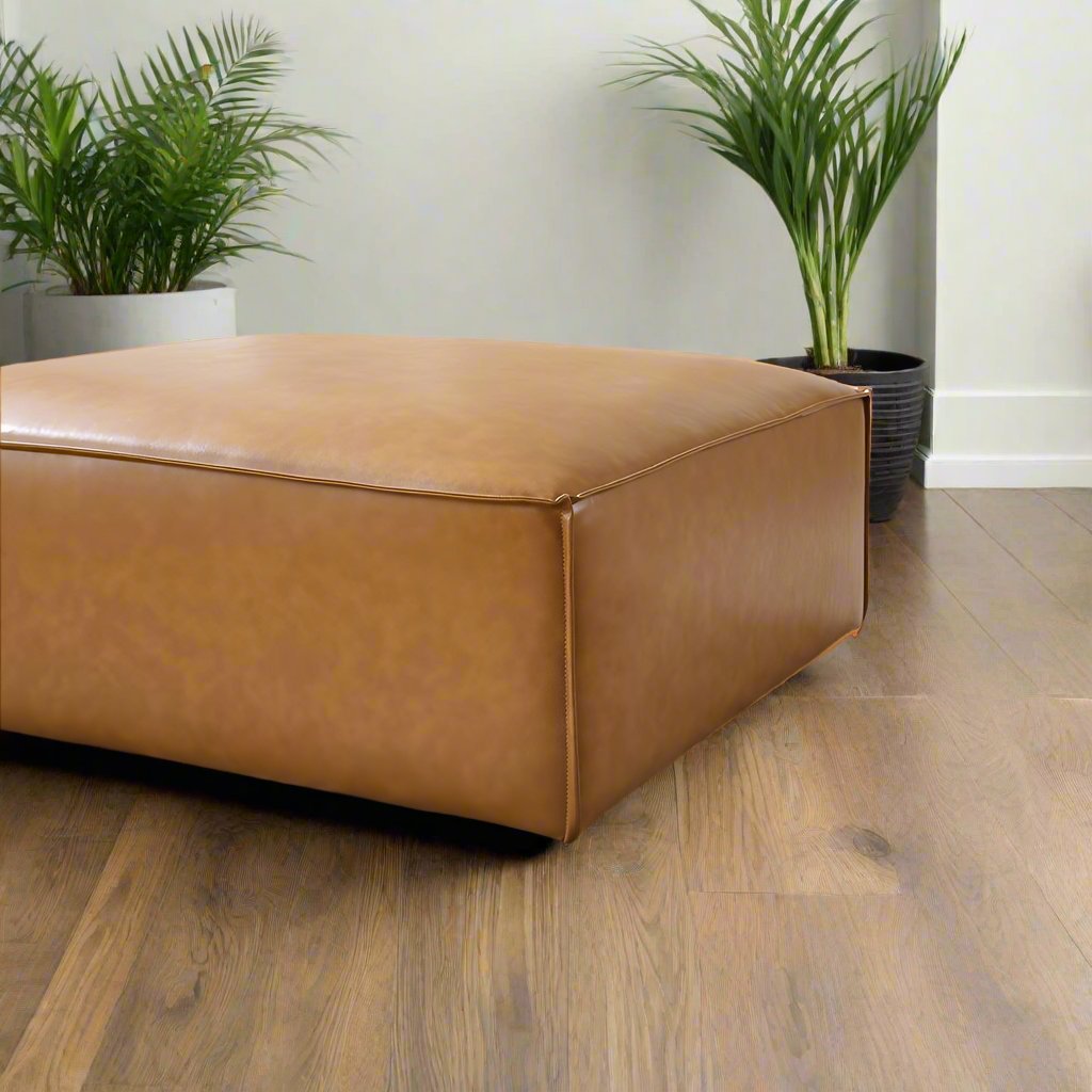 Modway Restore Modern Upholstered Faux Leather Ottoman in Tan FFE258-126