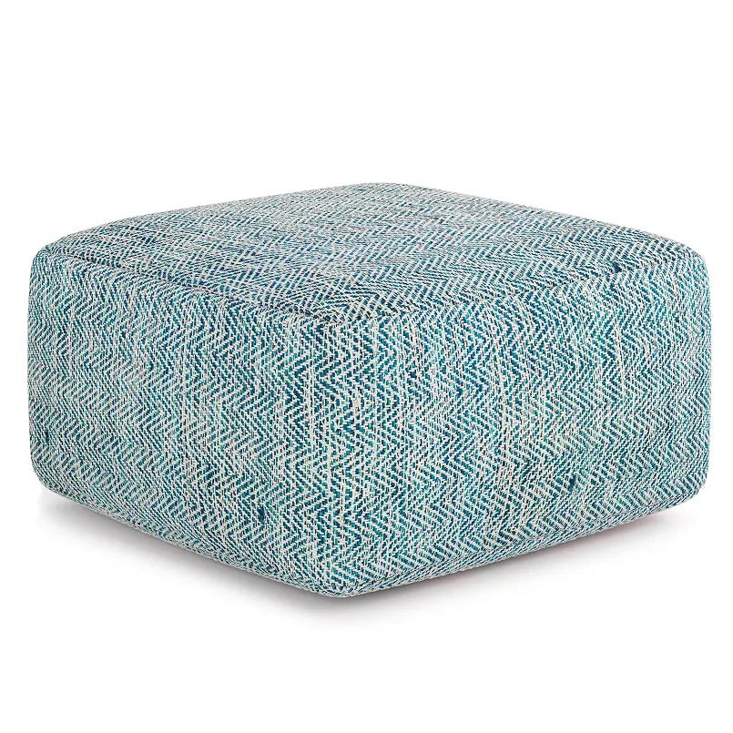 Nate Boho Square Pouf in Patterned Teal Melange Cotton (2 avail) FFW-852