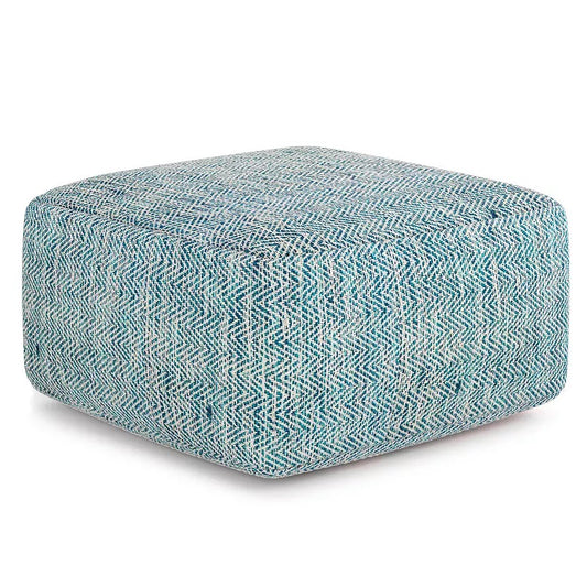 Nate Boho Square Pouf in Patterned Teal Melange Cotton (2 avail) FFW-852