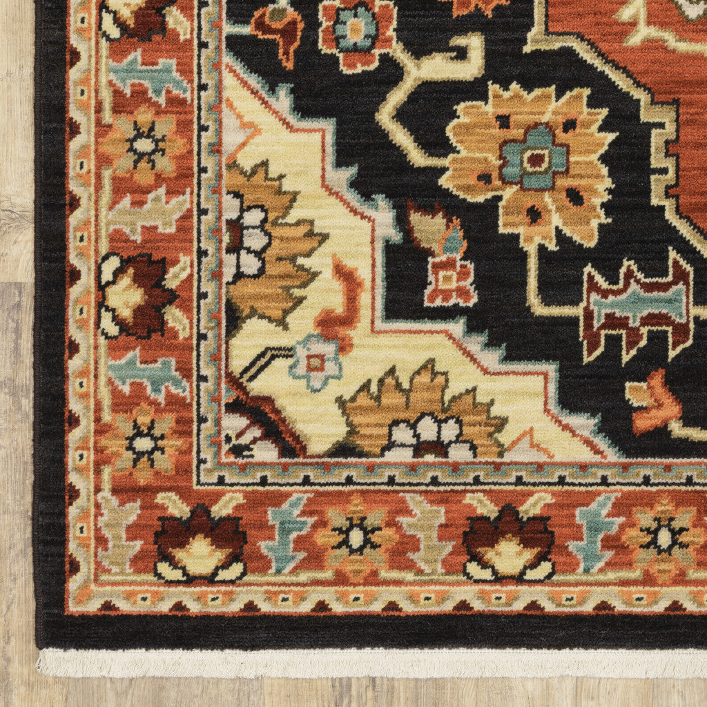 HomeRoots Black Orange Beige Oriental Stain Resistant Area Rug FFE258-342