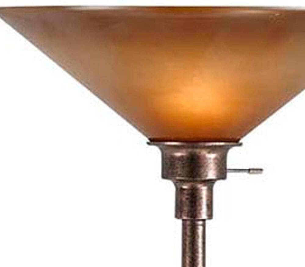 HomeRoots Rusted Torchiere Floor Lamp w Rust Frosted Glass Dome Shade FE258-333