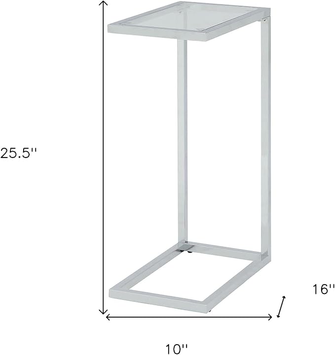 HomeRoots 26" Chrome And Clear Glass Rectangular End Table FFE258-363