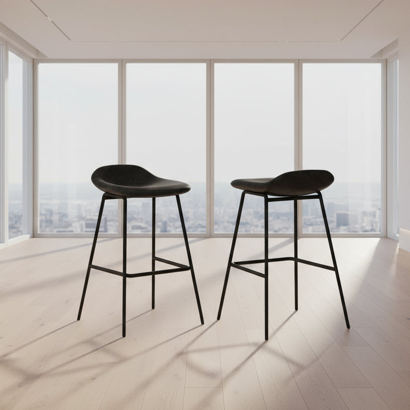 Dafney 29" Bar Stool (Set of 2) Distressed Charcoal Grey Vegan Leather FFW-891