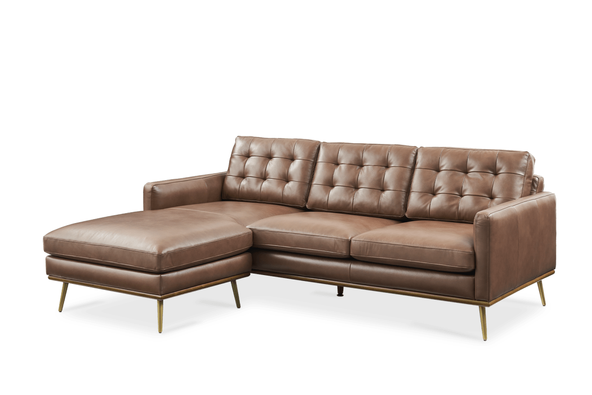 Castlery Isaac Reversible Cognac Brown Leather Sectional Sofa Couch FFE-1126
