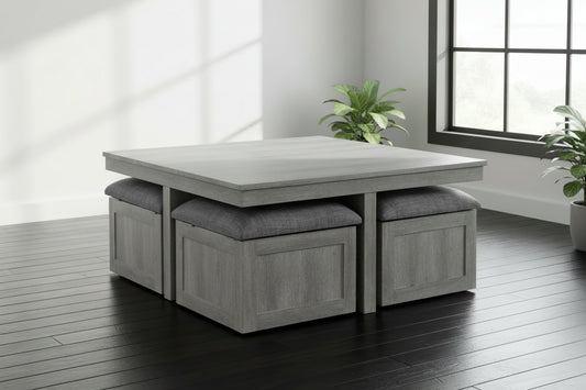 Elements International Grey Uster Coffee Table w4 Storage Stools FFE-1244
