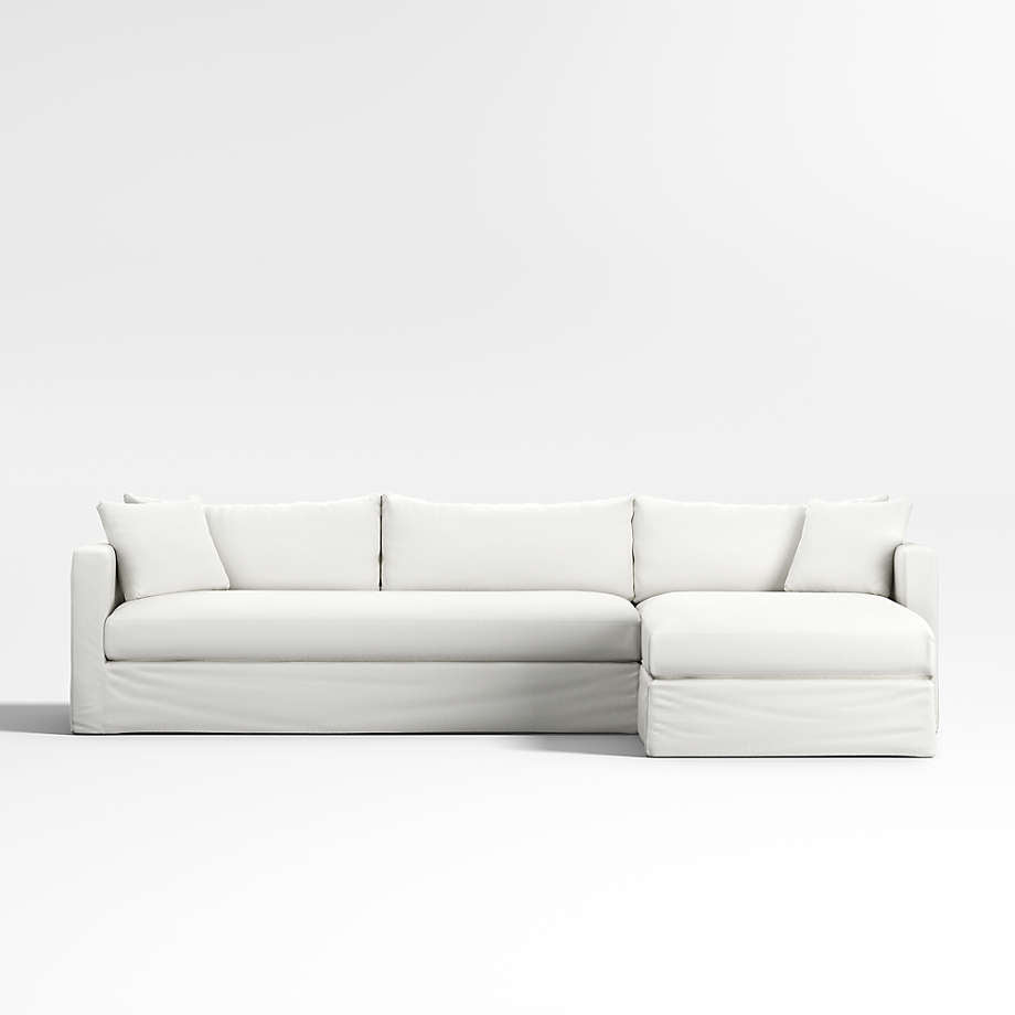 Crate and Barrel Willow II 2-Piece Slipcovered Bench Sectional Sofa w Chaise Lounge FFE-1575
