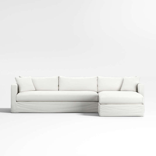 Crate and Barrel Willow II 2-Piece Slipcovered Bench Sectional Sofa w Chaise Lounge FFE-1575