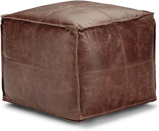 Sheffield Boho Square Pouf in Brown Genuine Leather FFW258-617