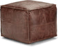 Sheffield Boho Square Pouf in Brown Genuine Leather FFW-952