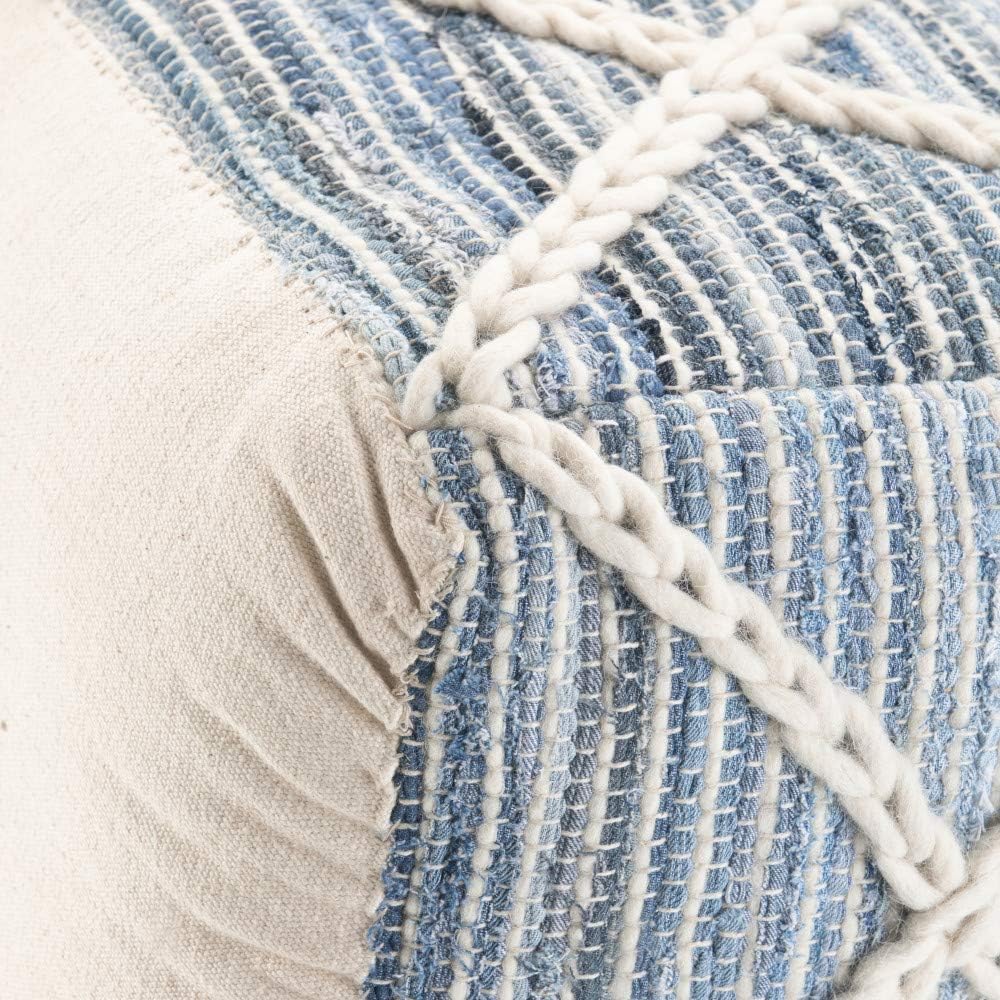 Cowan Boho Square Pouf in Blue, Natural Handloom Woven (2 avail) FFW-856