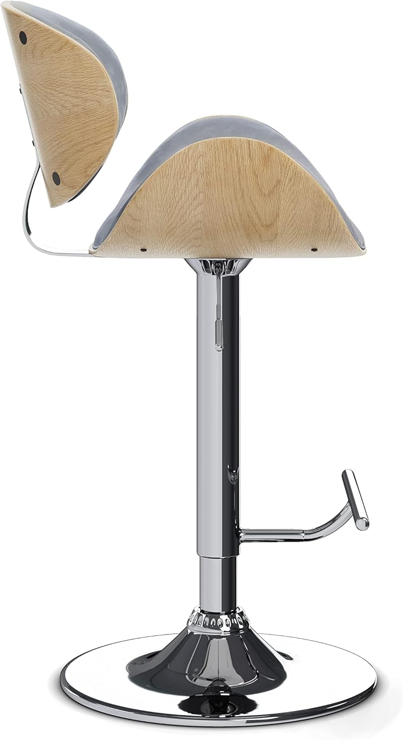 Marana Bentwood Adjustable Swivel Bar Stool Grey Vegan Leather (Set of 2) FFW258-671