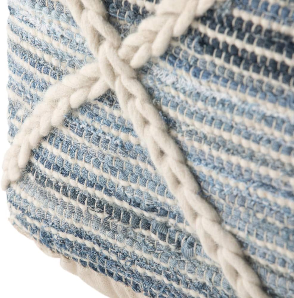 Cowan Boho Square Pouf in Blue, Natural Handloom Woven (2 avail) FFW-856