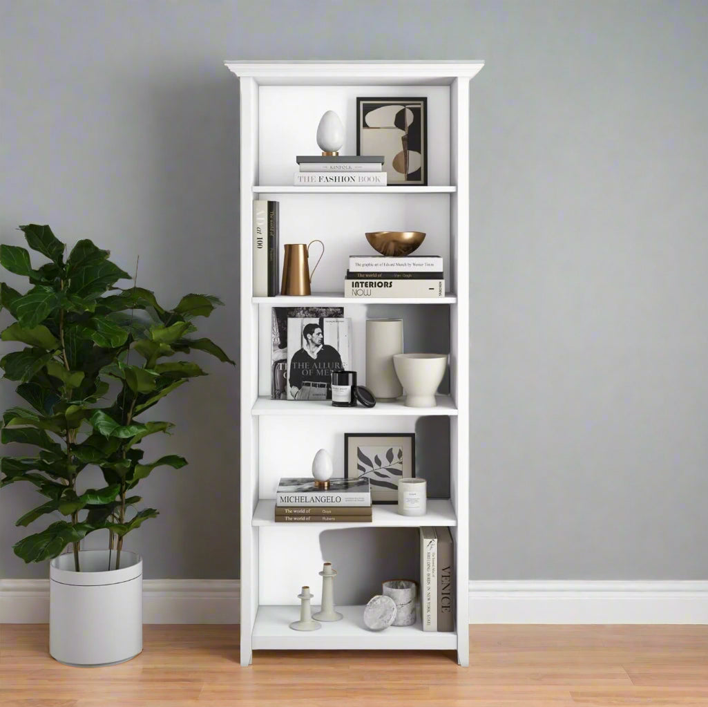 Amherst Solid Wood 70" 5 Shelf Bookcase in White FFW-955