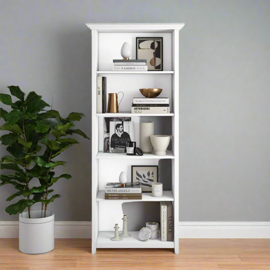 Amherst Solid Wood 70" 5 Shelf Bookcase in White FFW-955