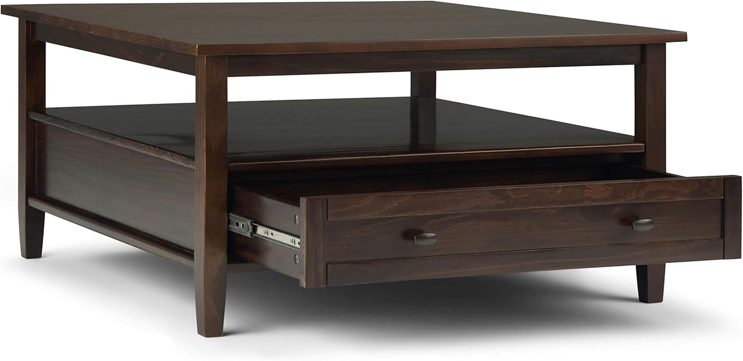 Shaker SOLID WOOD 36" Square Coffee Table in Tobacco Brown FFW-1015