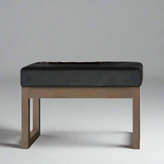 Milltown Black Vegan Leather Contemporary Footstool Bench FFW258-587