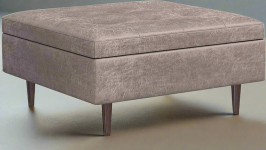 Shay Distressed Grey Vegan Leather Square Coffee Table Storage Ottoman FFW258-681