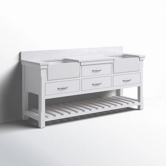 Gracie Oaks White Rosana 72" Double Bathroom Vanity Base FFE-1195