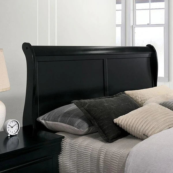 Furniture of America Louis Philippe Black Queen Sleigh Bed FFE-1282