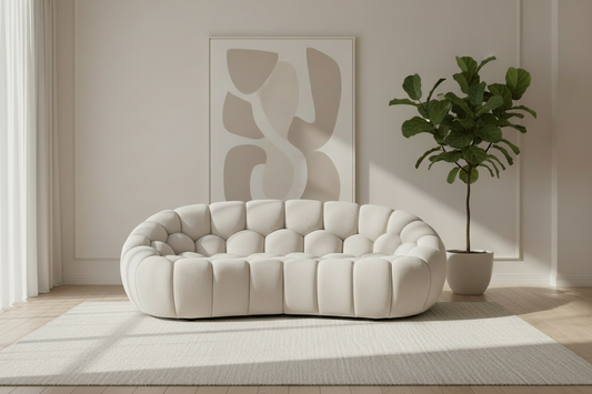 Divani Casa Yolonda Modern Curved Beige Fabric Sofa Couch FFW-1414
