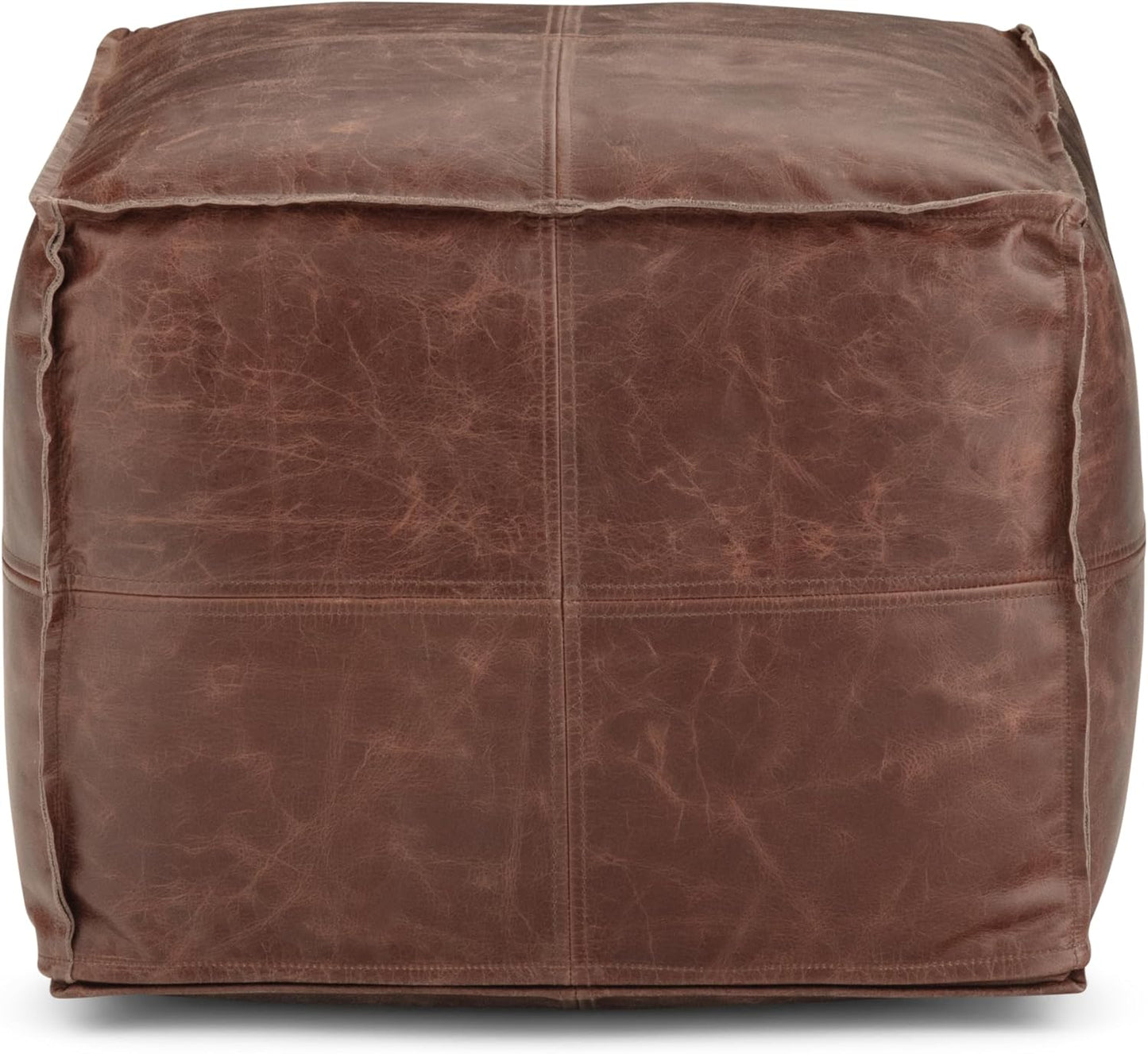 Sheffield Boho Square Pouf in Brown Genuine Leather FFW-952