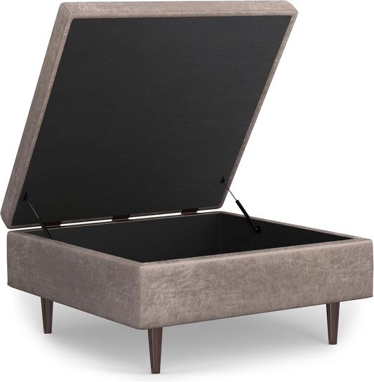 Shay Distressed Grey Vegan Leather Square Coffee Table Storage Ottoman FFW258-681